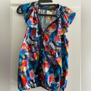 Ric Rac Vintage Colorful Sleeveless Ruffle Blouse Top Sz M